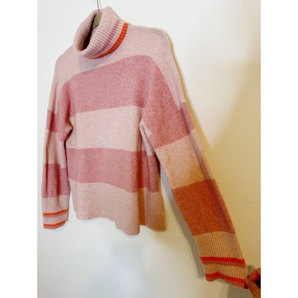 J.Crew Pink Striped Turtleneck Sweater in Alpaca & Merino Wool Supersoft… - Picture 6 of 7